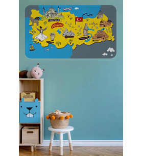 Eğitici Ve Öğretici Cocuk Odası Türkiye Haritası Duvar Sticker-60x105-3881