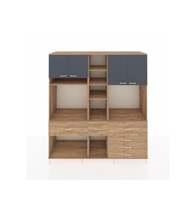 Kronos Dolap 11 Raflı 6 Çekmeceli 4 Kapaklı 220x59x243 Çam-Antrasit/Çam