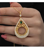 925 Ayar Gümüş Gold Kaplama Damla Çeyrek Altın Çerçevesi Kolye