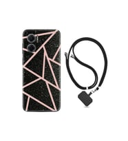Xiaomi Redmi Note 11e Kılıf Ipli Boyun Askılı Desenli Silikon Pembe Şeritli Mermer 1312