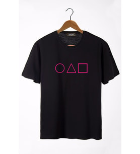 Erkek Siyah Önü Squid Game Baskılı Bisiklet Yaka Oversize T-Shirt 22Y-3400762-58