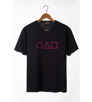 Erkek Siyah Önü Squid Game Baskılı Bisiklet Yaka Oversize T-Shirt 22Y-3400762-58