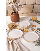 Keramika Mat Beyaz Gold Fileli Stackable Pasta Tabağı 21 Cm 4 Adet