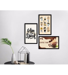 BK Home Coffee Tasarımlı Dekoratif 3’lü Ahşap Siyah Çerçeveli Tablo-14