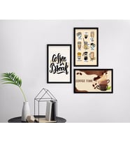 BK Home Coffee Tasarımlı Dekoratif 3’lü Ahşap Siyah Çerçeveli Tablo-14