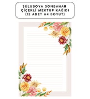 Suluboya Sonbahar Çiçekli Mektup Kağıdı (12 Adet A4 Boyut)