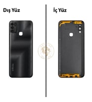 Infinix Hot 11 Play Siyah Uyumlu Lensli Arka Kapak Arka Cam Batarya Pil Kapağı Lazer Kesim