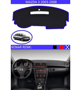 Mazda 3 2003-2008 Için Uygun Torpido Koruma Halısı Siyah Kenar Renk Mavi