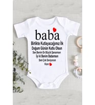 Kız Bebek Beyaz Baba Doğum Günü Mesajlı Organik Baskılı Zıbın Body