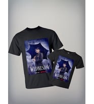 Kombin Wednesday Addams  Anne Baba  Çocuk Tişört Özel Tasarım Baskılı Unisex (Siyah)