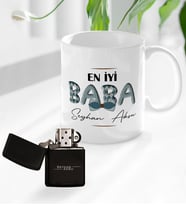 Bk Gift Kişiye Özel Babalar Günü Tasarımlı Kupa Bardak ve Benzinli Çakmak Seti-10, Babaya Hediye , Babalar Günü Hediyesi