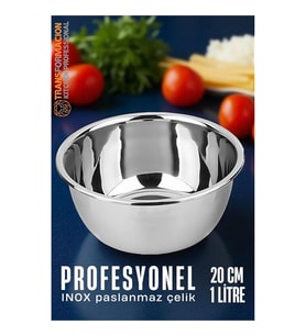 Inox Kase  - 20 Cm 1 Litre Karıştırma Kabı Profesyonel 304 Paslanmaz Çelik