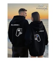 Player 1 Player 2 Sevgili Kombini Hoodie – Unisex Oversize Kapüşonlu Sweatshirt 2’li Set (Siyah)