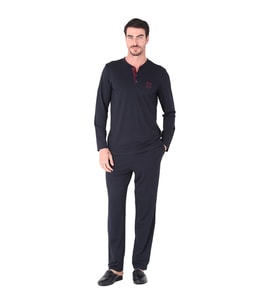 D'S Damat Pijama Takımı Yarım Patlı Uzunkol Lacivert (Çok Renkli)