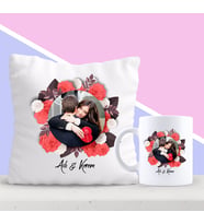 BK Gift Kişiye Özel  Fotoğraflı Çiçek Temalı Yastık ve Kupa Seti (Model 1)