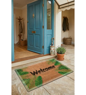 Valerine Life Beyaz Çerçeveli Yapraklar Welcome Kapı Önü Paspası 45x70cm