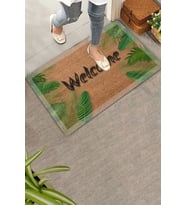 Valerine Life Beyaz Çerçeveli Yapraklar Welcome Kapı Önü Paspası 45x70cm (Kahverengi)