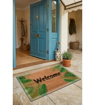Valerine Life Beyaz Çerçeveli Yapraklar Welcome Kapı Önü Paspası 45x70cm