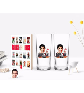 BK Gift Kişiye Özel Renkli Baskılı Godfather Baba Karikatürlü İkili Rakı Bardağı ve Rakı Cep Kitabı Hediye Seti-6 (Model 1)