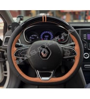 Renault Espace 5 Dikme Direksiyon Kılıfı Parlak Siyah Taba Detaylı Taba Çift Yüzük ve Dikiş 2015-2023