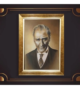 Altın Varaklı Çerçeveli Paspartulu Atatürk Tablo nl02A253 (Gold)