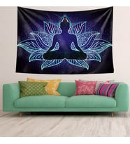Yoga Enerji Çakralar Leke Tutmaz Kadife Dokulu Kumaş Duvar Örtüsü Duvar Halısı Tapestry (Lacivert)