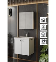 Karen Banyo Mimoza 60 Cm Mdf,Lavabolu,Aynalı Banyo Dolabı Seti,Seramik Lavabo Dahil Beyaz Mdf