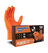 Dolphin Nitril PowerGrip Ekstra Kalın Elmas Dokulu Eldiven Turuncu XL Büyük Boy - 50'li Paket