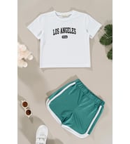 Baskılı Tshirt Yeşil Şort Alt Üst Takım