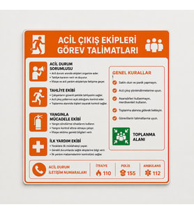 Acil Çıkış Tallimatı Levhası, 25x35, 20x30 (A4), 30x42 (A3) Cm Boyut Seçeneklerinde, Dekota Kişiselleştiirlebilir Levha + Yapışkan Bant