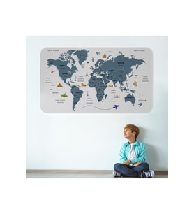 Türkçe Eğitici Ülke Ve Başkent Detaylı Atlası Dünya Haritası Duvar Sticker-3832-85x130