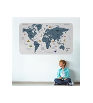 Türkçe Eğitici Ülke Ve Başkent Detaylı Atlası Dünya Haritası Duvar Sticker-3832-85x130