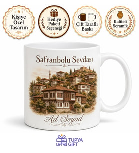 Safranbolu Temalı Karabük Baskılı Kupa Bardak Hediye Porselen Mug