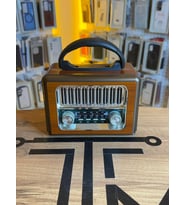 Krom Izgaralı Mini Nostaljik Radyo Bluetoothlu Hoparlör Dekoratif Müzik Kutusu (Açık Kahverengi)