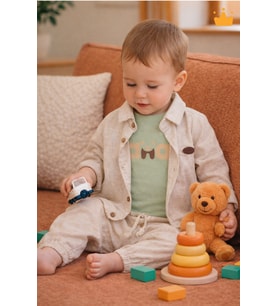 Panda Baskılı Müslin Kumaş Erkek Bebek Üçlü Takım Set Babyhola 2201 (Yeşil)