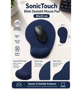 SonicTouch Bilek Destekli Mouse Pad 20x22cm Lacivert Damla Tipi Pürüzsüz Yüzey Dikişsiz Gamer Oyuncu