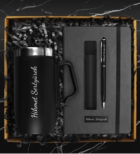 Kişiye Özel Bardak Termos & Kişiye Özel Deri Kılıflı Touch Pen Kalem & Kişiye Özel Defter Hediye Seti