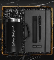 Kişiye Özel Bardak Termos & Kişiye Özel Deri Kılıflı Touch Pen Kalem & Kişiye Özel Defter Hediye Seti