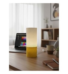 Modern Silindirik LED Masa Lambası 25 cm, Renkli Abajurlu, Çalışma ve Yatak Odası için (Krem)