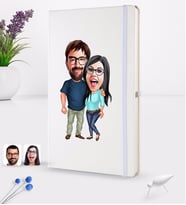 BK Gift Kişiye Özel Sevgililer Karikatürlü Beyaz Termo Deri Defter 16x24cm Model 109