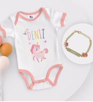 BK Kids Kişiye Özel İsimli Pembe Bebek Body Zıbın ve Kız Bebek Künyesi Hediye Seti-4