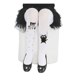 KIZ ÇOCUK KEDİ BASKILI KÜLOTLU ÇORAP 01 (Beyaz)