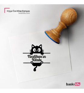 Kedi Kişiye Özel Kitap Damgası Kitap Mührü Kaşe Kitap Mühür Özel Damga 402