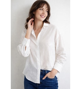 Nakışlı İşlemeli Oversize Beyaz Kadın Gömlek, Relax Fit