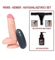 LilituShop 17,5 cm Belden Bağlamalı Titreşimli Realistik Dildo Penis Set