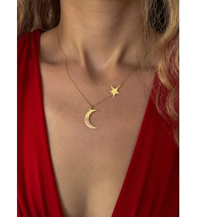 Minimalist Hilal ve Yıldız Kolye 925K Gümüş (Gold)