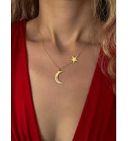 Minimalist Hilal ve Yıldız Kolye 925K Gümüş (Gold)