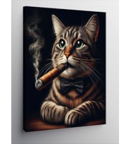 Kanvas Tablo Puro İçen Papyonlu Kedi