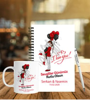 Sevgililer Gününe Özel Ahşap Defter Kalem & Kupa Hediye Seti 18