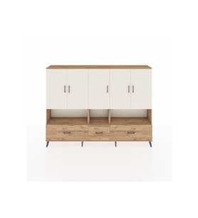Arges Dolap 12 Raflı 3 Çekmeceli 5 Kapaklı 220x30x163 Çam-Aytaşı/Çam